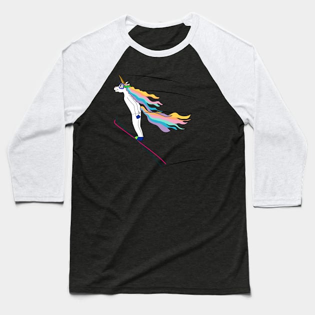 Ski jumping Unicorn in an elegant flight Baseball T-Shirt by FancyTeeDesigns